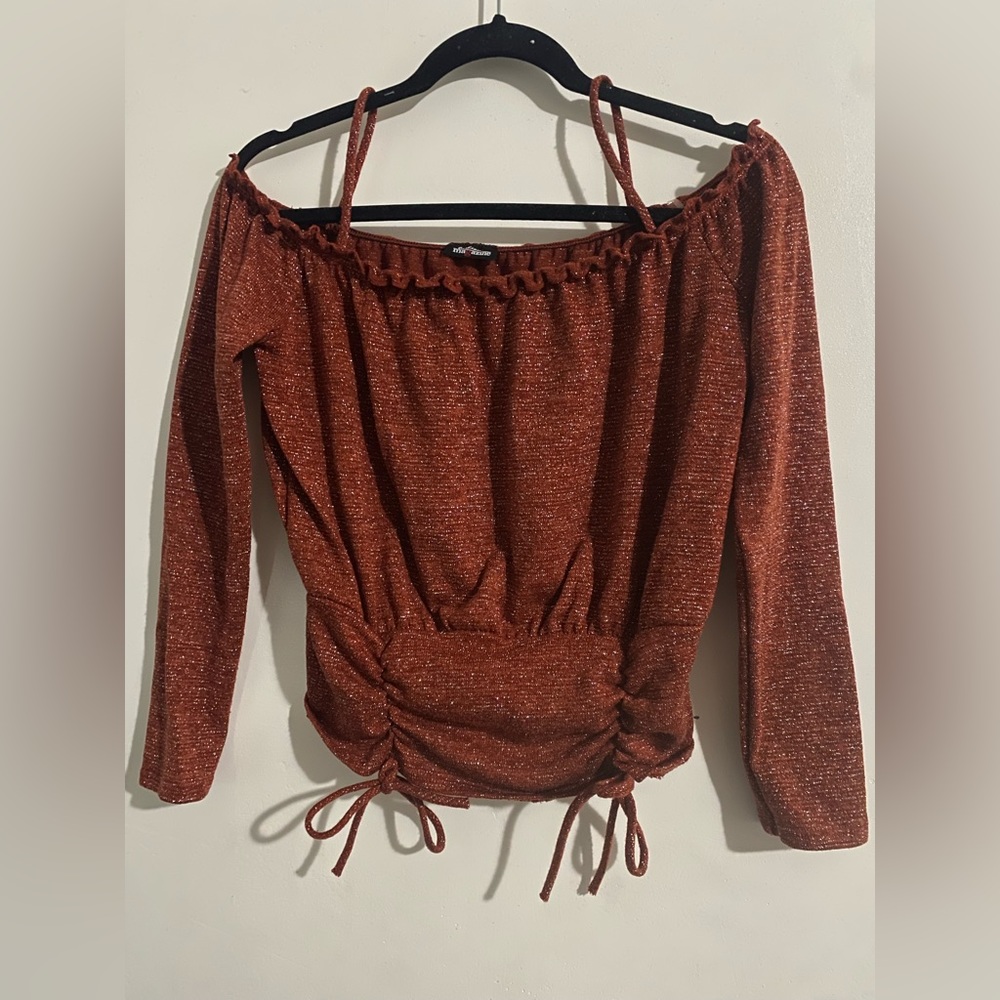 Off the shoulder, long sleeve, orange (iron color), size medium